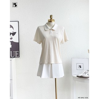 Áo Polo Nữ Twentyfive Họa Tiết Kẻ Ngang Phối Cổ Sen Thanh Lịch, Áo Thun Nữ Form Basic Năng Động 7178