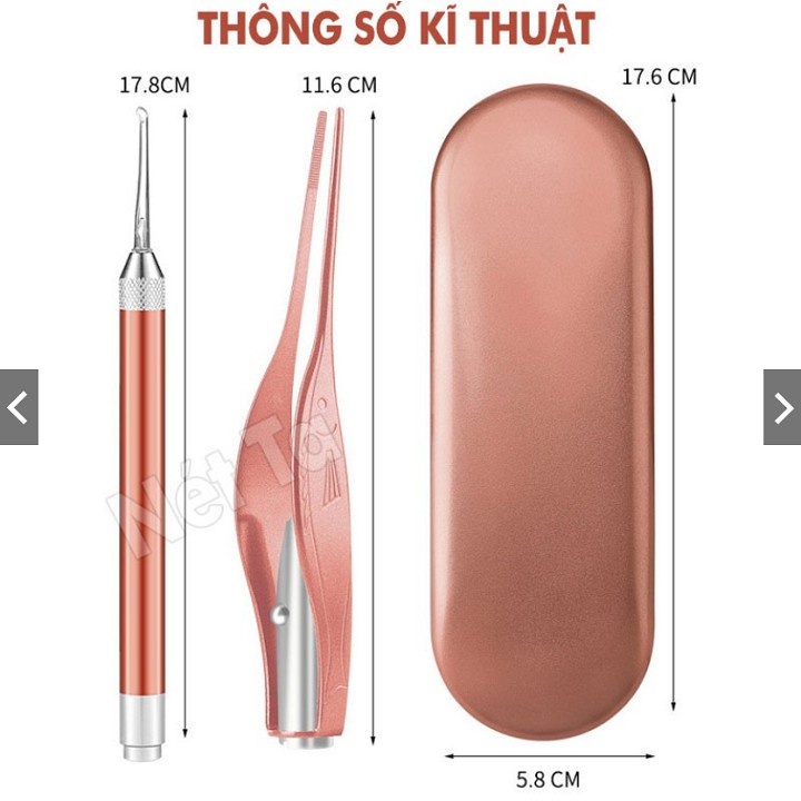 Ngoáy Tai 3 in 1 Có Đèn Pin, Bộ Đèn Soi Lấy Ráy Tai Hộp Nhôm Cao Cấp,tặng kèm pin