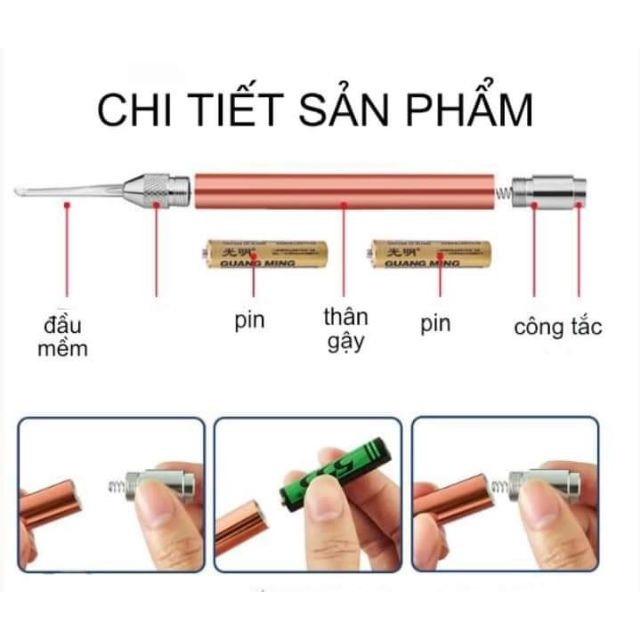 Ngoáy Tai 3 in 1 Có Đèn Pin, Bộ Đèn Soi Lấy Ráy Tai Hộp Nhôm Cao Cấp,tặng kèm pin