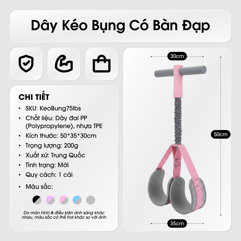 Dây Kéo Bụng Có Bàn Đạp Đa Năng - Dây Kháng Lực 75lbs Tập Core Tay Chân Toàn Thân Tại Nhà - KeoBung75lbs