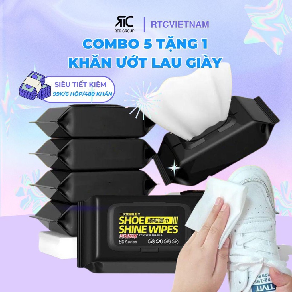 【MUA 5 TẶNG 1】Khăn ướt lau giày sạch nhanh, đa năng [480 tờ] Lau giày dép, túi xách, bếp nấu