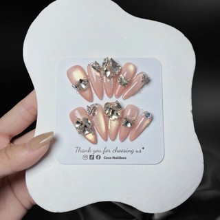 Nail Box thiết kế G052 màu thạch hồng mắt mèo đính đá phù hợp cho cô dâu, đi tiệc nhà Gemychip