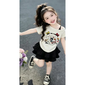 S8/ set áo cotton kèm chân váy xếp ly siêu xinh cho bé