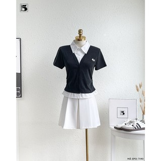 Áo Kiểu Nữ Twentyfive Thiết Kế Giả Hai Lớp, Phối Cổ Sơ Mi, Áo Thun Nữ Họa Tiết Thêu Xinh Xắn Năng Động 7190