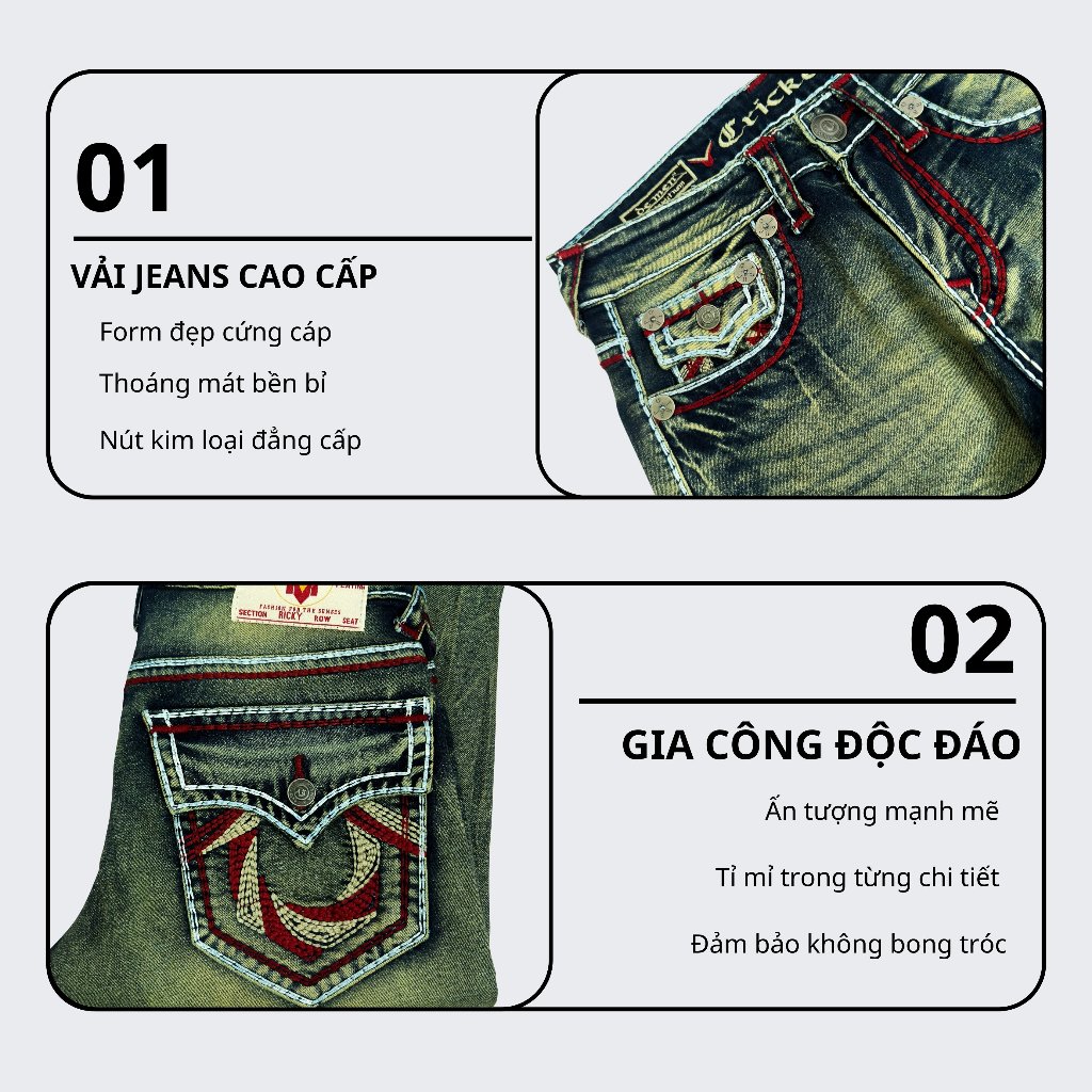 Quần Jeans Thêu Chữ U Nam Cao Cấp - Vải Jeans Tôn Dáng Form Slimfit Nút Kim Loạị Sang Trọng U1