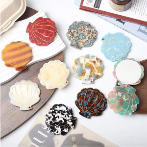 Gương Cầm Tay Mini Hình Vỏ Sò Vintage – Gương Trang Điểm Bỏ Túi Nhựa Acetic Vân Đá Cao Cấp
