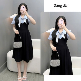 Đầm Bigsize Nữ Vải Thun Ruby Phối Sơ MI tay Ngắn May Liền Thanh Lịch Tôn Dáng Cho Chubby A690