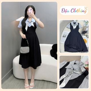 Đầm Bigsize Nữ Vải Thun Ruby Phối Sơ MI tay Ngắn May Liền Thanh Lịch Tôn Dáng Cho Chubby A690