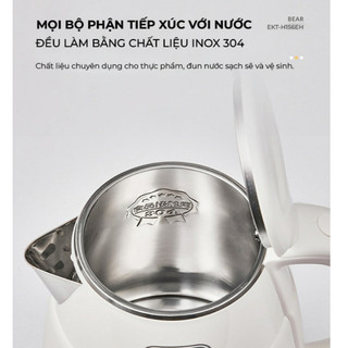 Ấm siêu tốc 1.5L inox 2 lớp BEAR EKT-H156EH, Công suất lớn 1500W, Lòng Inox304, Bảo Hành 18 Tháng