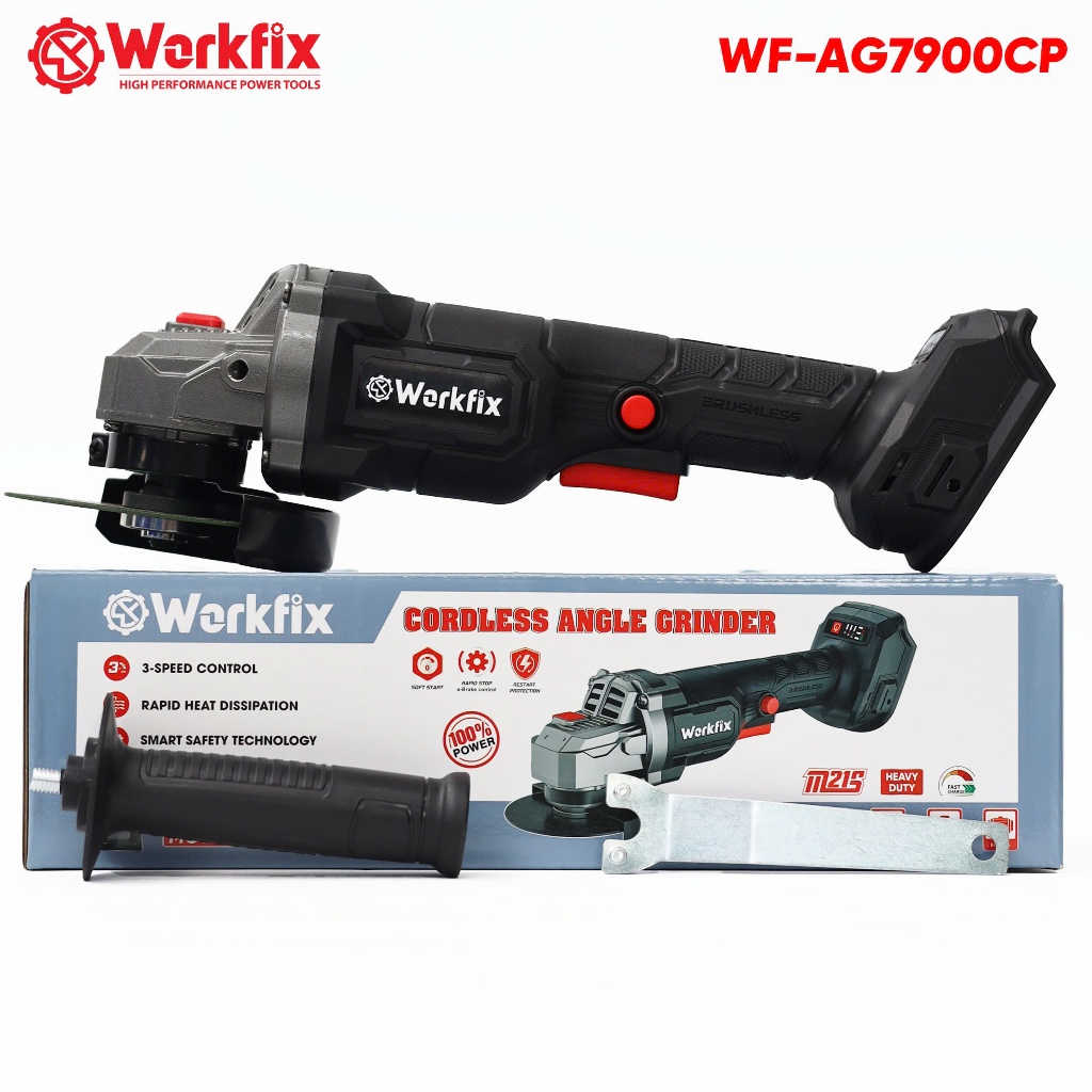 Máy mài góc dùng pin Workfix WF-AG7900CP Đầu trục M10 Không chổi than 3 Tốc độ -  Công tắc bóp