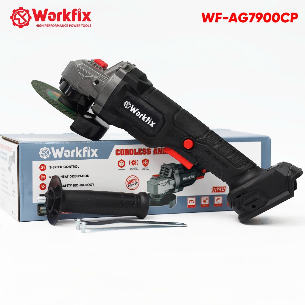 Máy mài góc dùng pin Workfix WF-AG7900CP Đầu trục M10 Không chổi than 3 Tốc độ -  Công tắc bóp