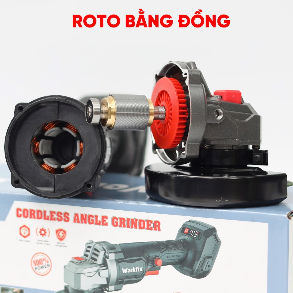 Máy mài góc dùng pin Workfix WF-AG7900CP Đầu trục M10 Không chổi than 3 Tốc độ -  Công tắc bóp