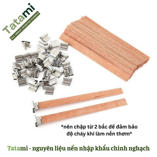 Bấc Gỗ Dày Kèm Đế Sắt TATAMI Tim Nến Gỗ Cao Cấp Cháy Đều Nguyên Liệu Làm Nến Thơm Handmade