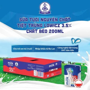 Thùng 24 Hộp 200mL Sữa Tươi Tiệt Trùng Łowicz 100% UHT 3.5% Béo, Tiện Lợi Học Tập Giàu Canxi & Protein