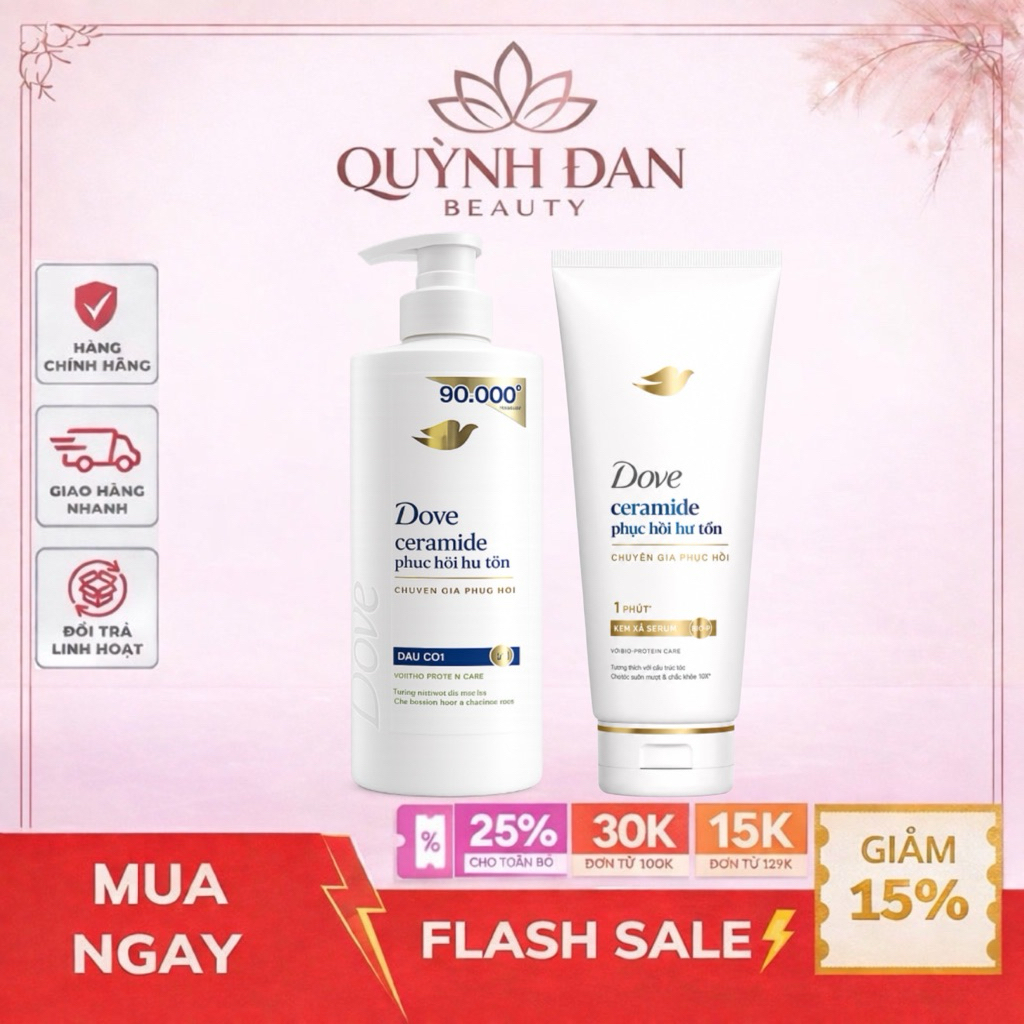 Combo Dầu Gội, Kem Xả Dove Ceramide Phục hồi hư tổn 325g,300g,170g