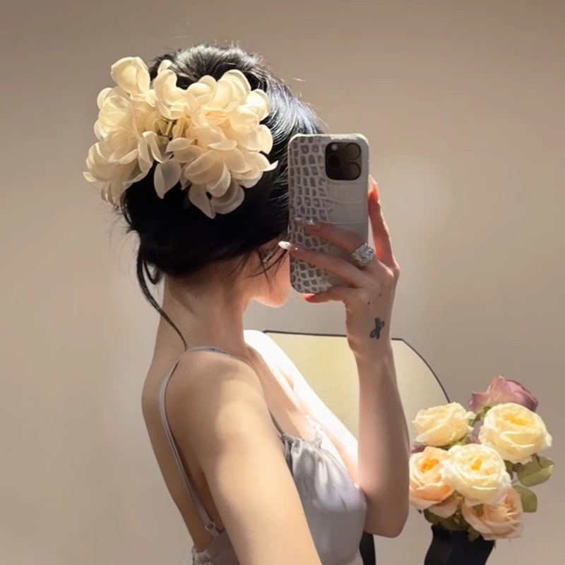 Kẹp Tóc Hàn Quốc Bông Hoa Lớn Vải Tơ Xinh Xắn Dành Cho Nữ – Kẹp Tóc Nữ Búi Hoa Thanh Lịch Sang Trọng