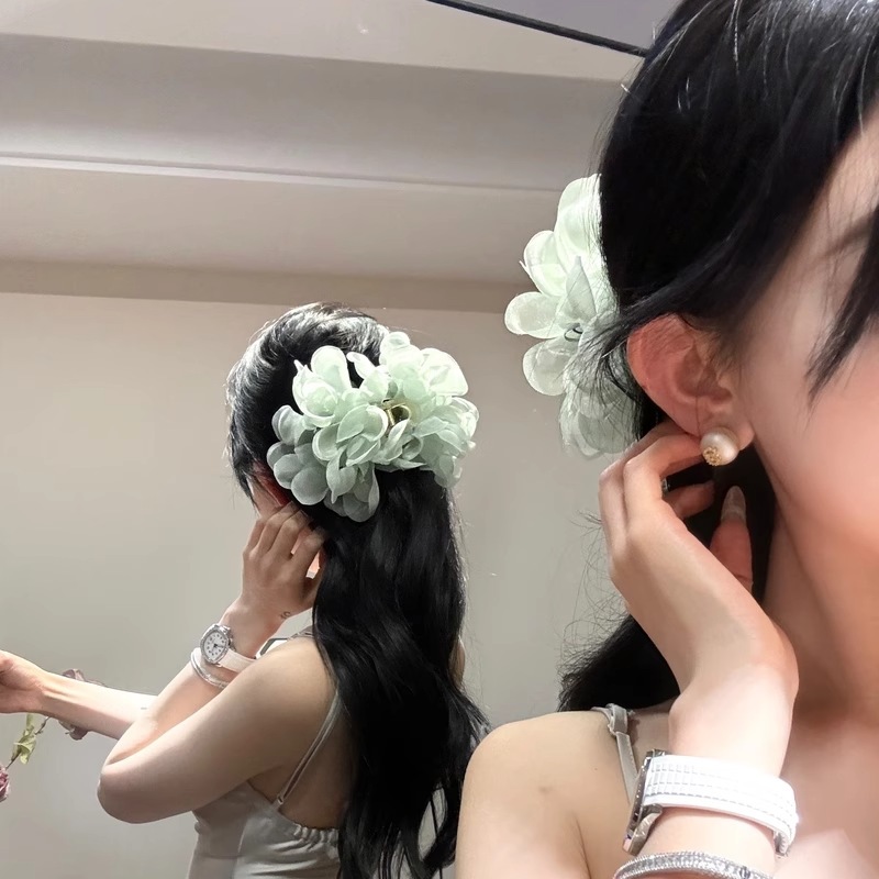 Kẹp Tóc Hàn Quốc Bông Hoa Lớn Vải Tơ Xinh Xắn Dành Cho Nữ – Kẹp Tóc Nữ Búi Hoa Thanh Lịch Sang Trọng