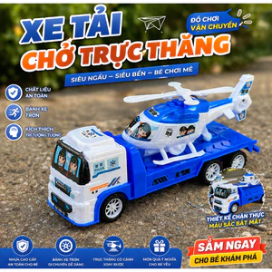 Mô hình xe tải đồ chơi, kèm trực thăng cho bé