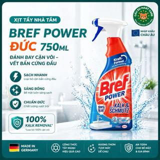 Chai Xịt Tẩy nhà tắm Bref Power 750ml Đức Tẩy Cặn Vôi Vách Kính Lavabo Vòi Nước Nhà Tắm Sáng Bóng - Gấu Eu Mart