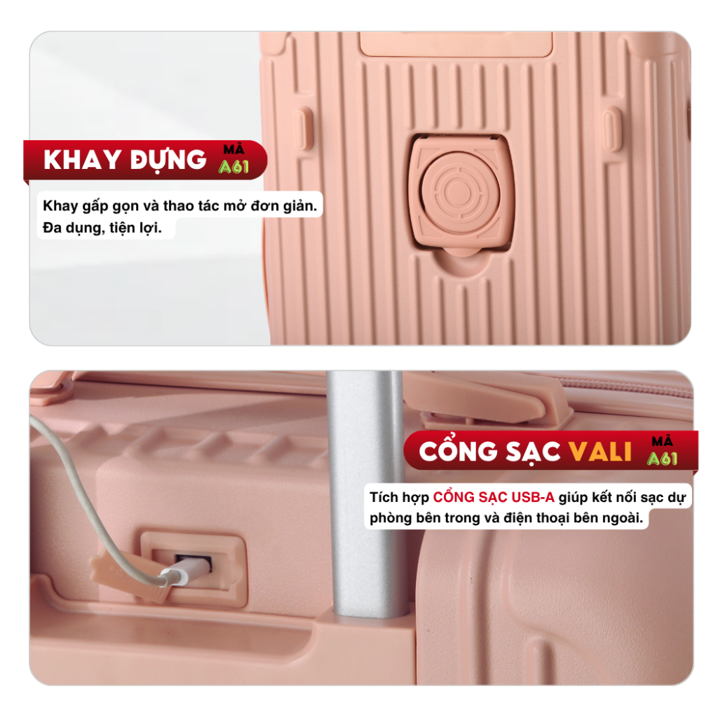 Vali Nhựa Dẻo Khóa Kéo Kingsun A61/219 Size 20/24/28 Chất Liệu Nhựa ABS+PC  siêu đẹp thời trang