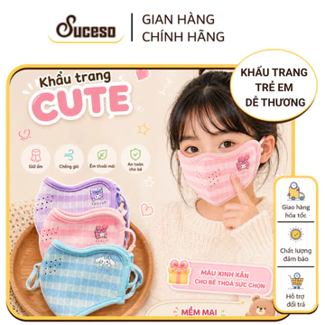 Khẩu Trang Trẻ Em Hoạt Hình Cute Cho Bé Vải Mềm Mại Thoáng Khí Giữ Ấm Khẩu Trang Trẻ Em Dễ Thương SUCESO