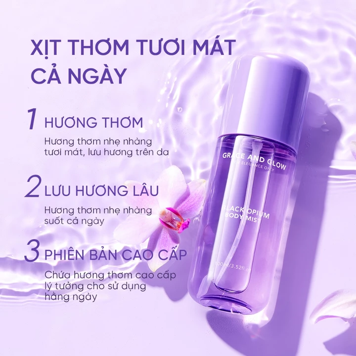 Xịt thơm Body Mist hương Black Opium Grace and Glow Body Mist 100ml thơm mát 100ml