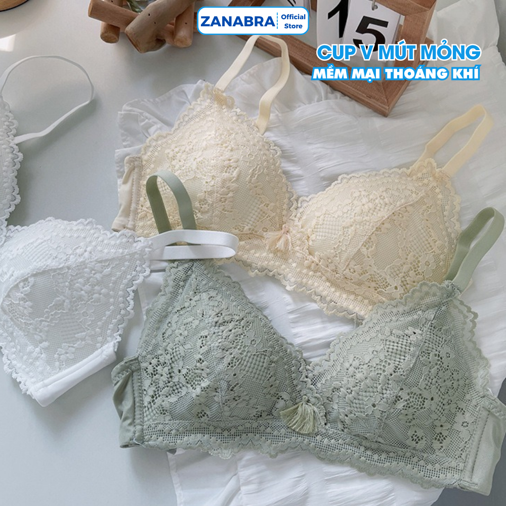 Áo Ngực Nữ Ren Mút Mỏng Mềm Mại Quyến Rũ, Áo Lót Không Gọng 3 Nấc Cài Sau Tiện Lợi ZANABRA A2004