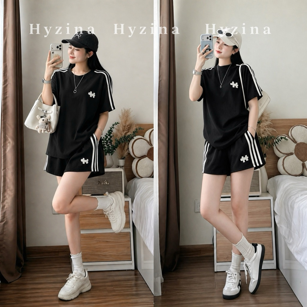 Set Bộ Quần Áo Nữ Hyzina, Họa Tiết Thêu Hình Con Cún, Chất Liệu Cotton 4C Lạnh, Chất Mát