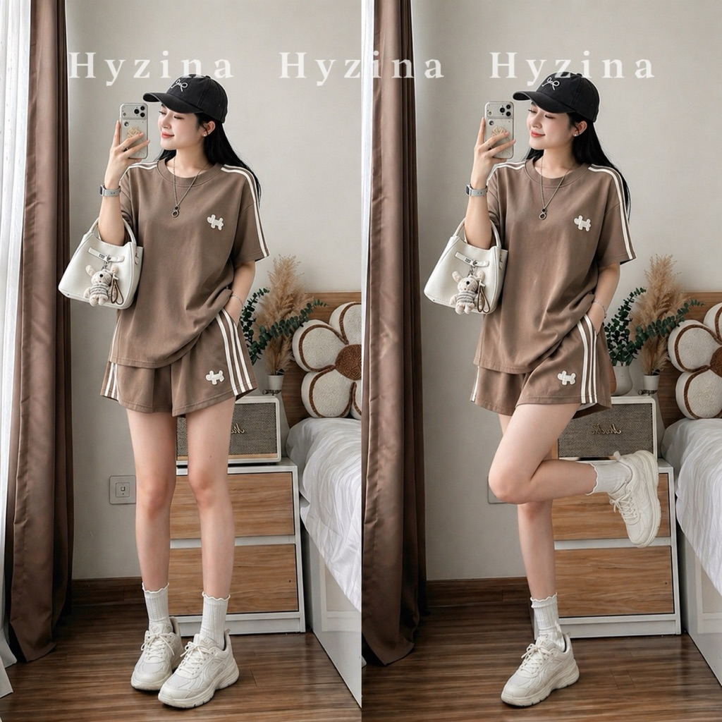 Set Bộ Quần Áo Nữ Hyzina, Họa Tiết Thêu Hình Con Cún, Chất Liệu Cotton 4C Lạnh, Chất Mát