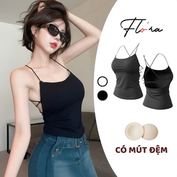 Áo Croptop HAI DÂY ĐAN DÂY LƯNG Có Mút Ngực Chất Gân CR20, Áo Crt Kiểu Yếm Hở Lưng Nữ Ôm Body Sexy Flo'ra