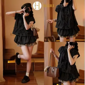 Set Áo Babydoll Chấm Bi Nữ Hari Mix Chân Váy Bí Dáng Xinh, Set Đồ Tiểu Thư Dễ Thương Đi Chơi Đi Dạo Set2050