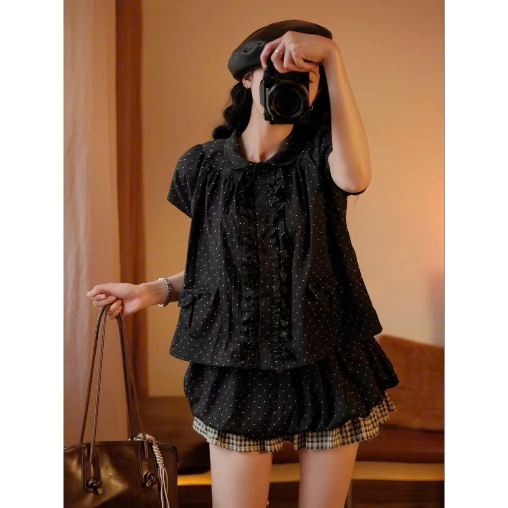 Set Áo Babydoll Chấm Bi Nữ Mix Chân Váy Bí Dáng Xinh, Set Đồ Tiểu Thư Dễ Thương Đi Chơi Đi Dạo Joolate 2050