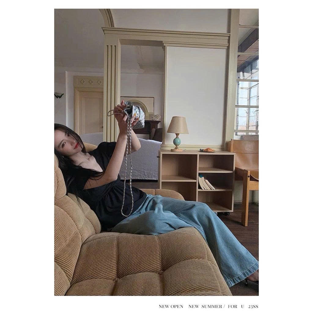 𝗔𝗻𝘁𝗵𝗼 - Áo Linen xoắn ngực tay phồng