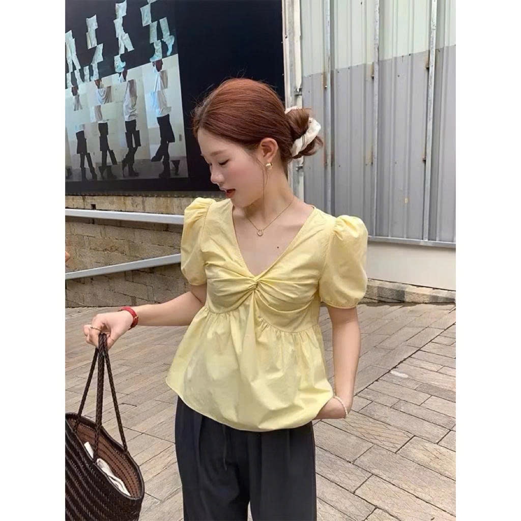 𝗔𝗻𝘁𝗵𝗼 - Áo Linen xoắn ngực tay phồng