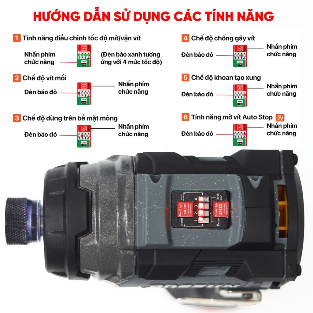 Bộ máy chuyên vít búa BS BOSSUN BS-SD160PRO, Lực siết 160Nm, 4 Cấp chỉnh tốc độ, 5 Chế độ thông minh