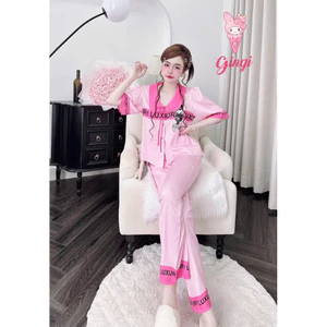 Đồ nữ mặc nhà áo tay ngắn quần dài form croptop phối hoạ tiết xịn sò chất lụa latin
