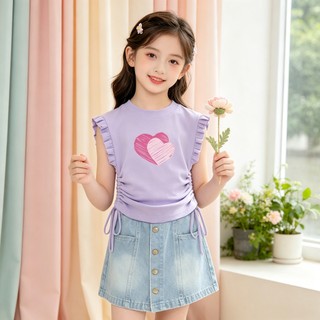 Áo bé gái họa tiết hoa dễ thương, thiết kế rút eo dây rút.Vải mềm thoáng mát,phong cách ngọt ngào,phù hợp bé gái 15-40kg