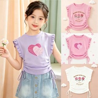 Áo bé gái họa tiết hoa dễ thương, thiết kế rút eo dây rút.Vải mềm thoáng mát,phong cách ngọt ngào,phù hợp bé gái 15-40kg