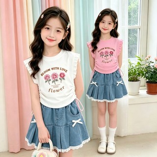 Áo bé gái họa tiết hoa dễ thương, thiết kế rút eo dây rút.Vải mềm thoáng mát,phong cách ngọt ngào,phù hợp bé gái 15-40kg