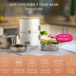 Hộp cơm cắm điện 3 tầng 2L Bear RSB-H206AD, 270W, Hâm/ Hấp/ Nấu cơm- Cho 1-2 người,Bảo Hành 18 Tháng