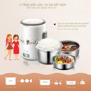 Hộp cơm cắm điện 3 tầng 2L Bear RSB-H206AD, 270W, Hâm/ Hấp/ Nấu cơm- Cho 1-2 người,Bảo Hành 18 Tháng