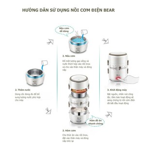 Hộp cơm cắm điện 3 tầng 2L Bear RSB-H206AD, 270W, Hâm/ Hấp/ Nấu cơm- Cho 1-2 người,Bảo Hành 18 Tháng