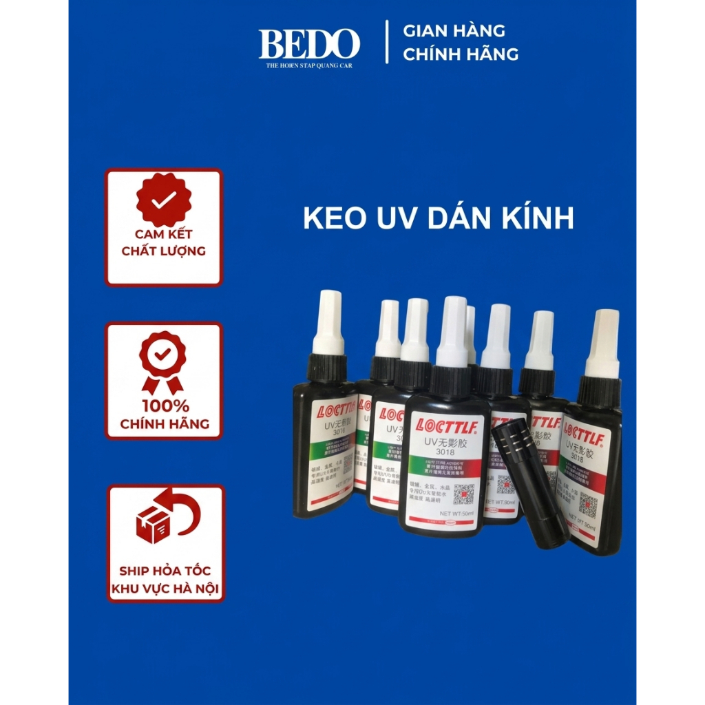 Keo UV Dán Kính BEDO 50ml Có Đèn Keo Dán Trong Suốt Bám Dính Siêu Chắc Khô Nhanh Dễ Sử Dụng
