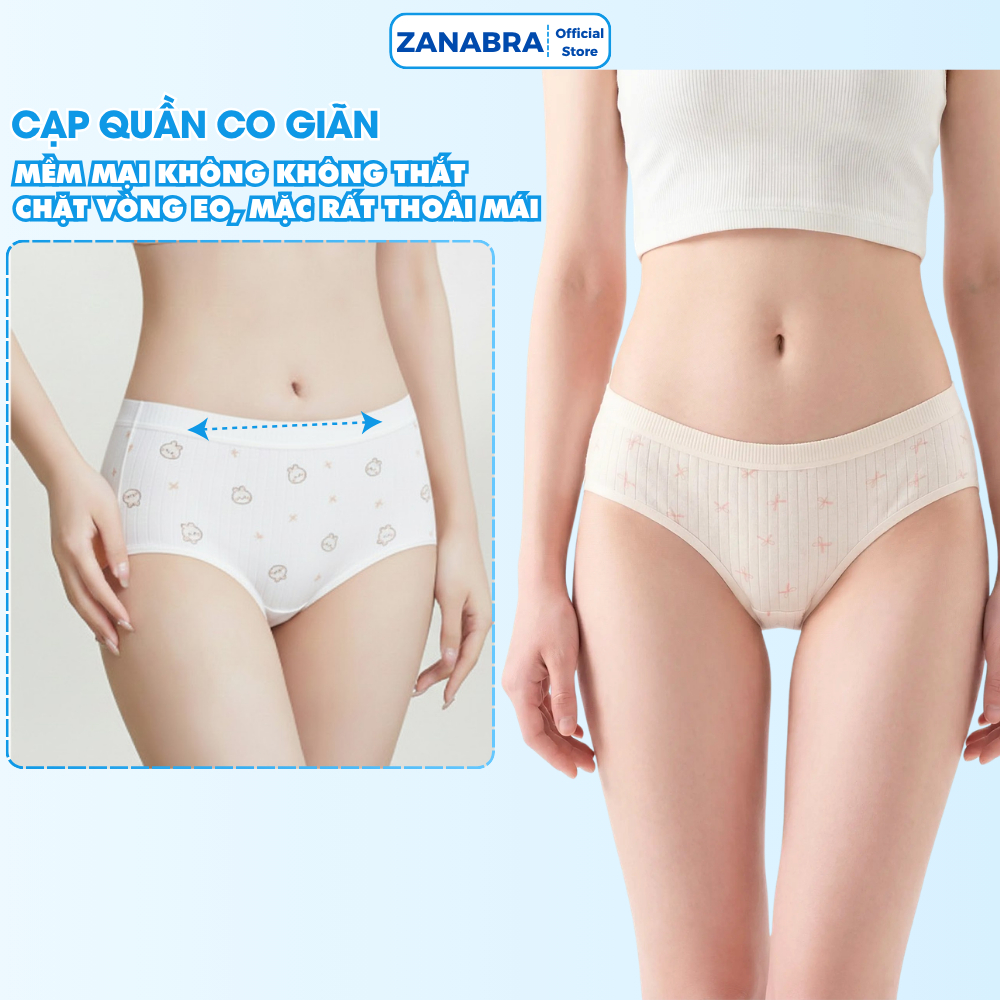Quần lót nữ cotton cạp vừa đáy may 2 lớp kháng khuẩn, Quần chip nữ Pastel hoạ tiết gấu dễ thương L566