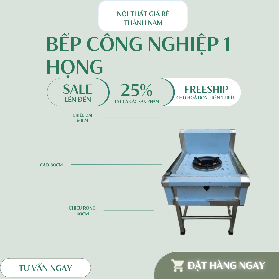 Bàn Bếp Gas Công Nghiệp 1 Họng Inox – Chịu Nhiệt Cao, Dành Cho Nhà Hàng & Quán Ăn