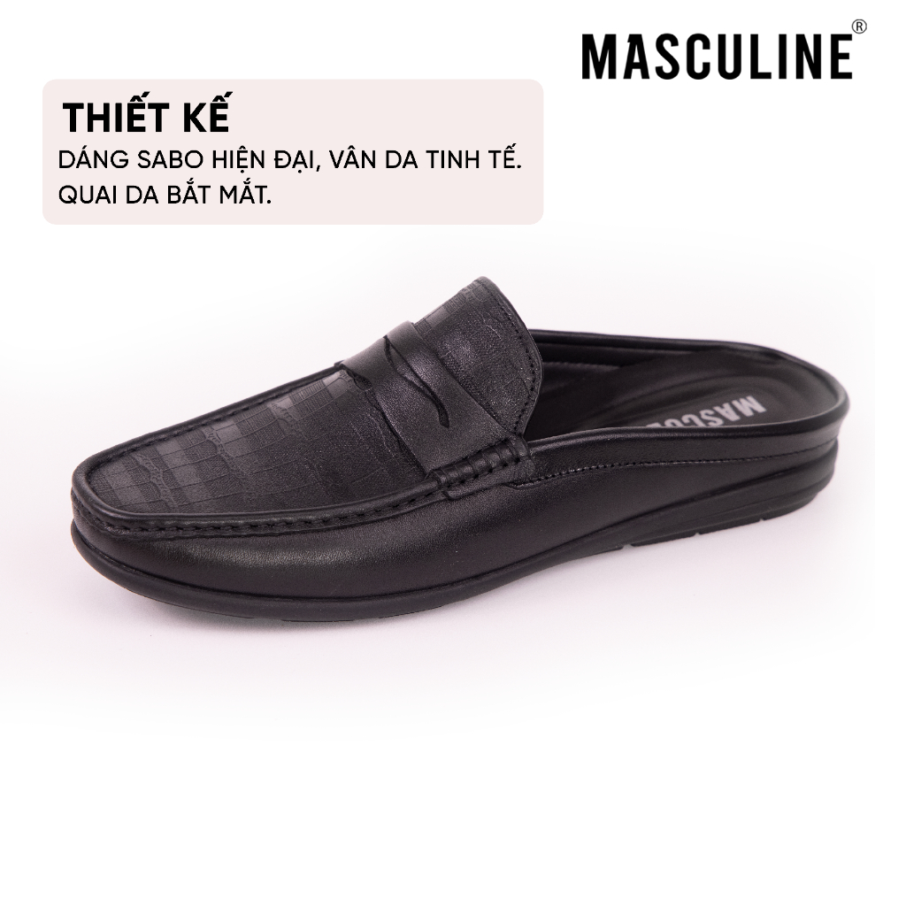 Giày Sabo nam MASCULINE GSB606 Da bò đế PU chống trượt vân Caro dập nổi đai ngang trơn bản to