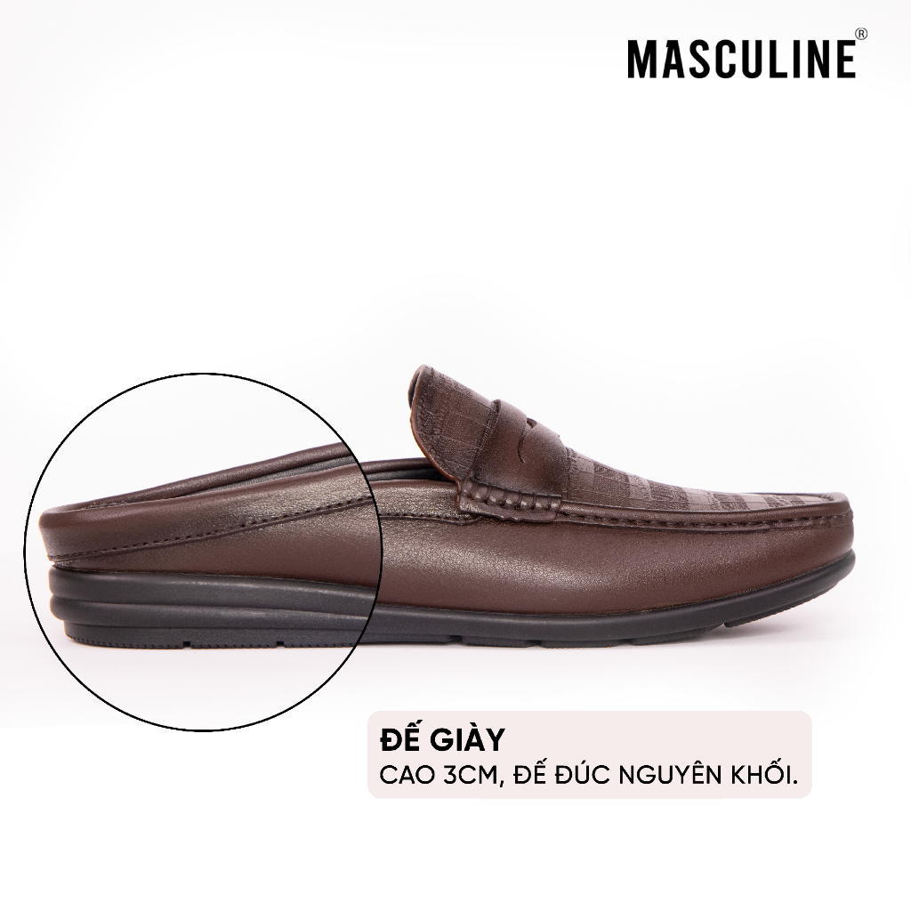 Giày Sabo nam MASCULINE GSB606 Da bò đế PU chống trượt vân Caro dập nổi đai ngang trơn bản to