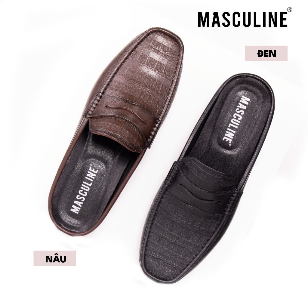 Giày Sabo nam MASCULINE GSB606 Da bò đế PU chống trượt vân Caro dập nổi đai ngang trơn bản to