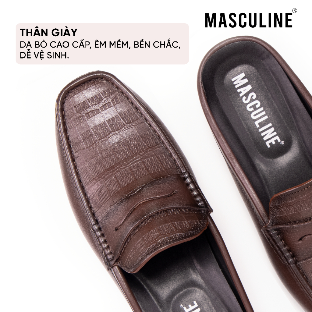 Giày Sabo nam MASCULINE GSB606 Da bò đế PU chống trượt vân Caro dập nổi đai ngang trơn bản to