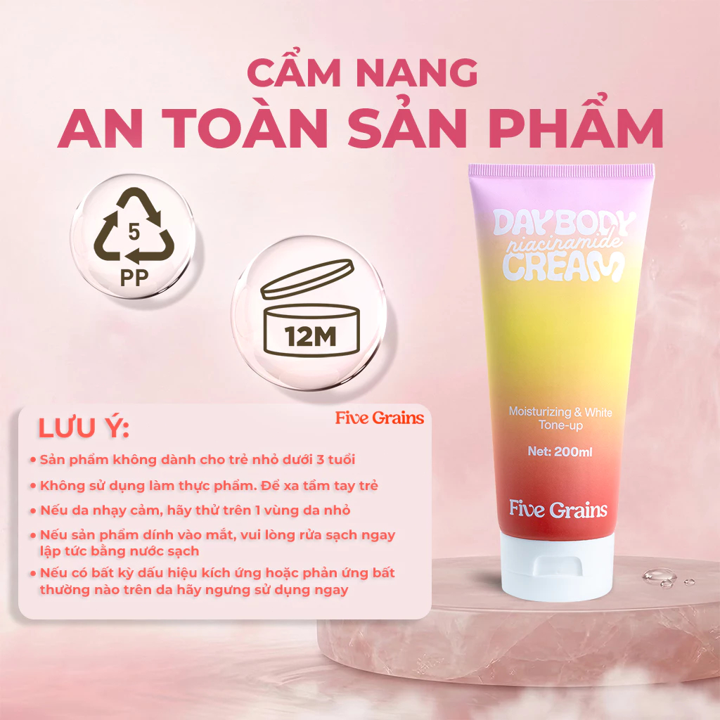 Kem dưỡng trắng da Five Grains 200ml – Niacinamide + Alpha-Arbutin nâng tông – Mờ thâm nám, dưỡng sáng da ngày – Siêu th